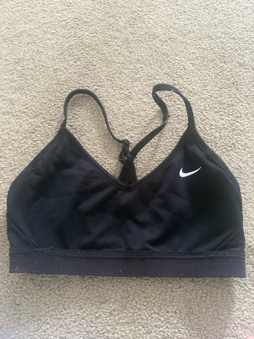 Nike Black Racerback Light Support Sports Bra with White Swoosh